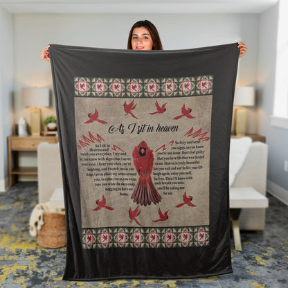 Memorial Blanket, Heaven Blanket, Cardinal Blanket, Sympathy Gift, Remembrance Gift - Watercolor Cardinal, Red Wings, As I Sit In Heaven