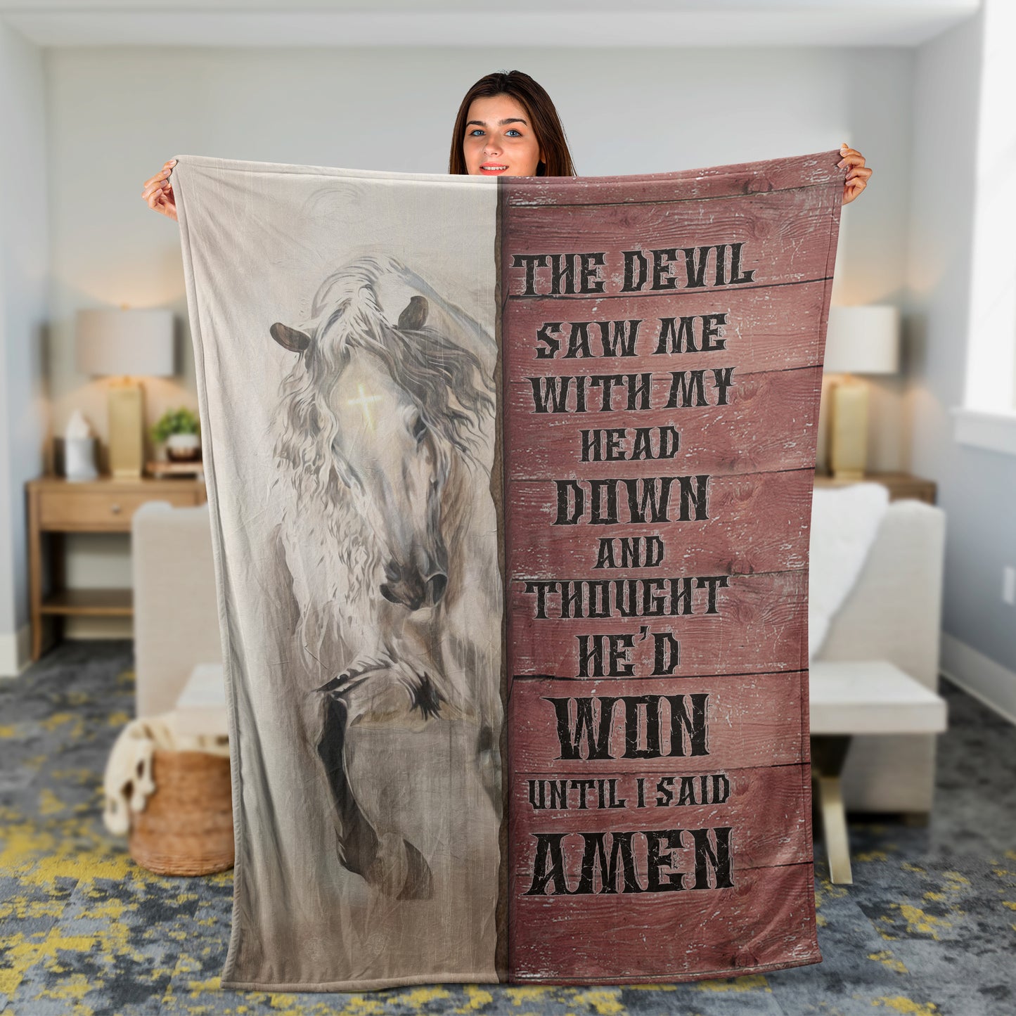 Christian Throw Blanket, Faith Blanket, Jesus Blanket, Horse Blanket, Inspirational Gift - The Devil Thought He'd Won Until I Said Amen