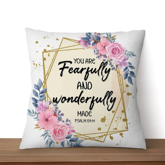 Christian Throw Pillow, Faith Pillow, Jesus Pillow, Psalm 139:14 Bible Verse Pillow - You are fearfully and wonderfully made