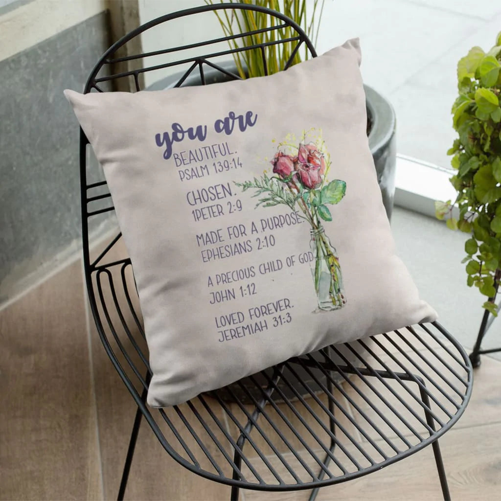 Bible Verse Pillow - Jesus Pillow - Scripture, Rose Pillow - You Are Who God Says You Are Pillow