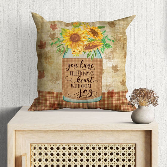 Christian Throw Pillow, Faith Pillow, Jesus Pillow, Bible Verse Pillow, Psalm 4:7 Pillow - You Have Filled My Heart With Great Joy