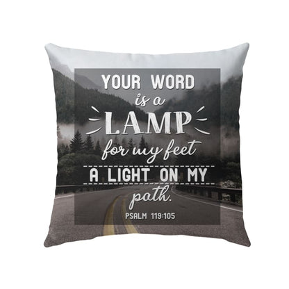 Christian Pillow, Bible Verse Pillow, Psalm 119:105 Pillow - Your Word Is A Lamp To My Feet