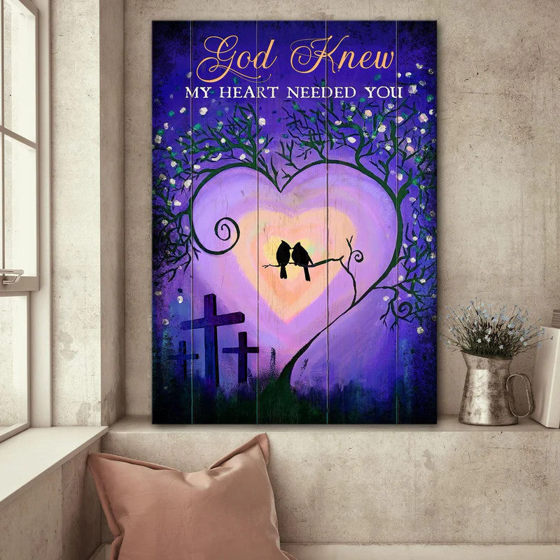 Couple Portrait Canvas - Bird Couple, Shadow, Under the moon, Cross Portrait Canvas - Gift For Couple, Spouse, Lover - God knew my heart needed you