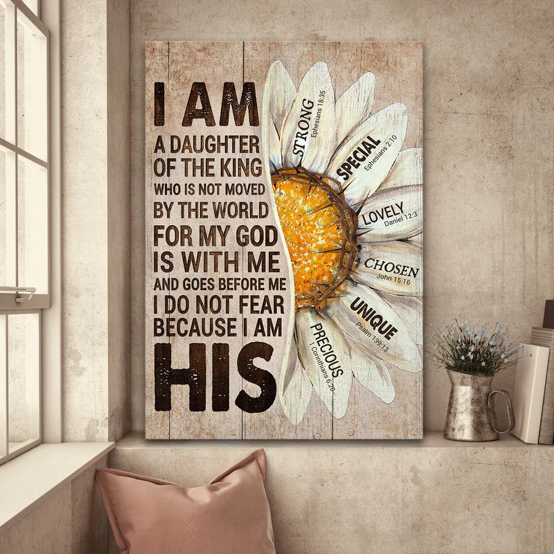 Jesus Portrait Canvas - Half of daisy flower canvas- Gift for Christian- I am daughter of the King - Portrait Canvas Prints, Wall Art