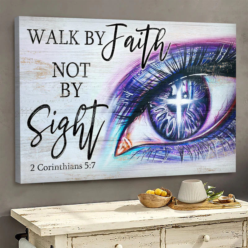 Jesus Landscape Canvas- Gorgeous eyes, Cross canvas- Gift for Christian- Walk by faith, not by sight - Landscape Canvas Prints, Wall Art