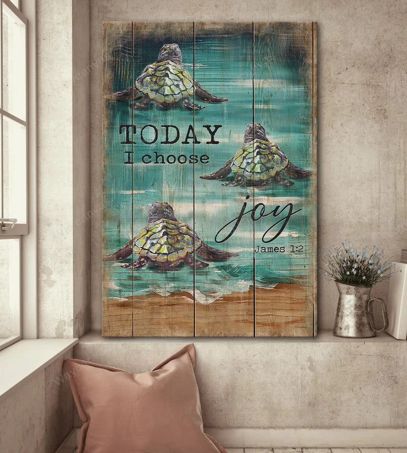 Jesus Portrait Canvas- Green sea turtle, Beautiful beach, Vintage frame- Gift for Christian- Today I choose joy -  Portrait Canvas Prints, Wall Art