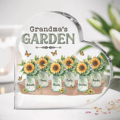 Grandma's Garden Love Grows Here Heart Shaped Acrylic Plaque, Custom Names Heart Shaped Acrylic, Personalized Gift For Grandma, Mimi, Nana, Grandmy