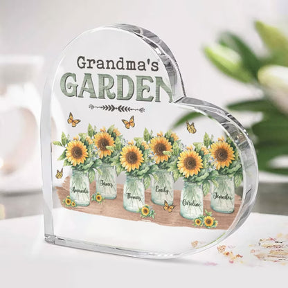 Grandma's Garden Love Grows Here Heart Shaped Acrylic Plaque, Custom Names Heart Shaped Acrylic, Personalized Gift For Grandma, Mimi, Nana, Grandmy